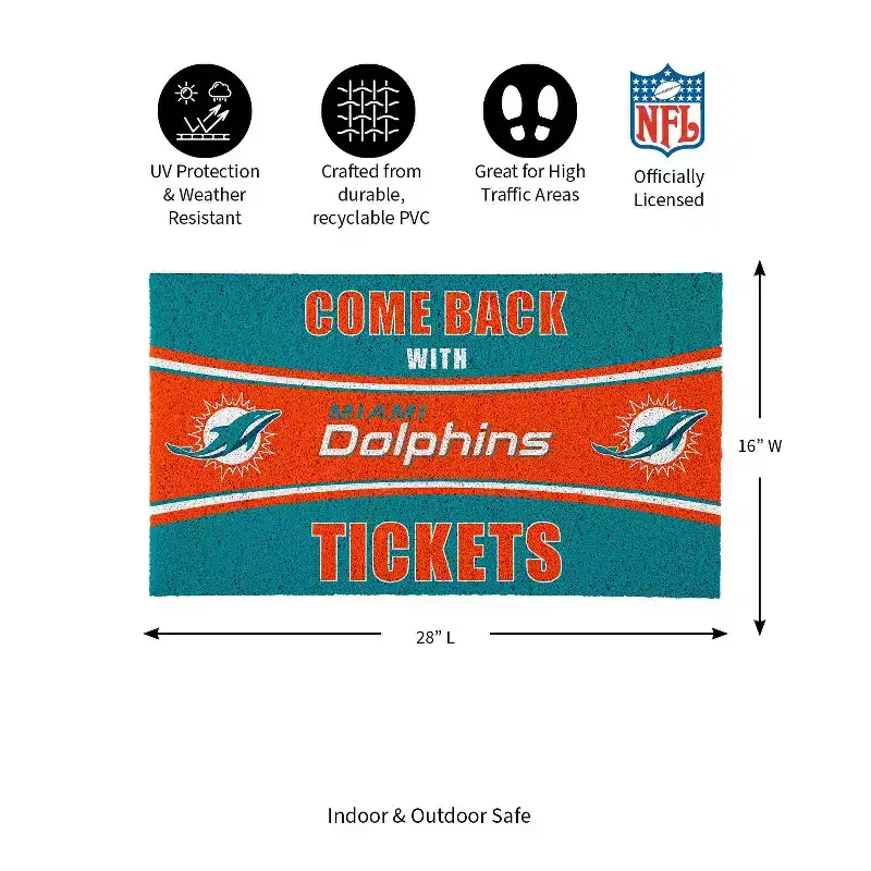 Evergreen Come Back with Tickets Miami Dolphins 28 x 16 Woven PVC Indoor Outdoor Doormat
