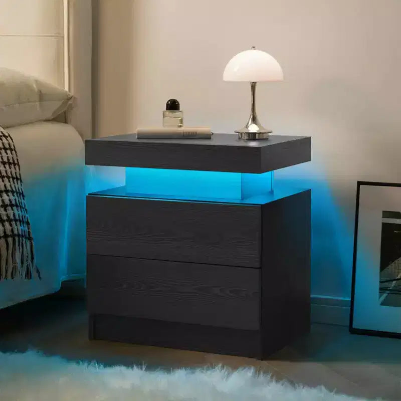 MAYEERTY Nightstand Bedside Table with 2 Drawers Modern End Side for Bedroom Black Woodgrain