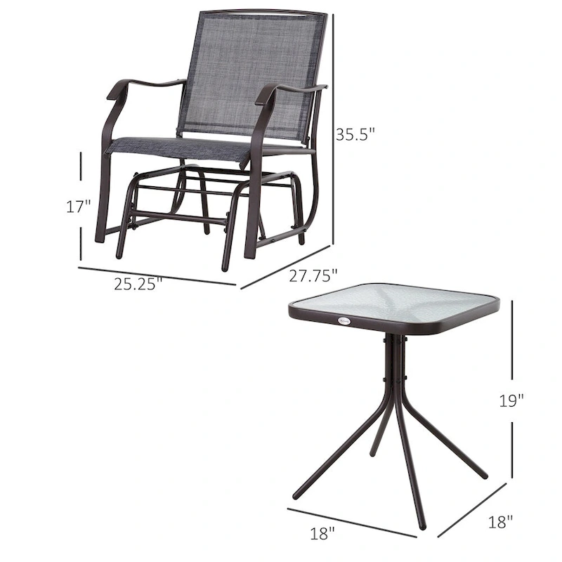 3 Piece Outdoor Glider Chair with Coffee Table and Breathable Sling
