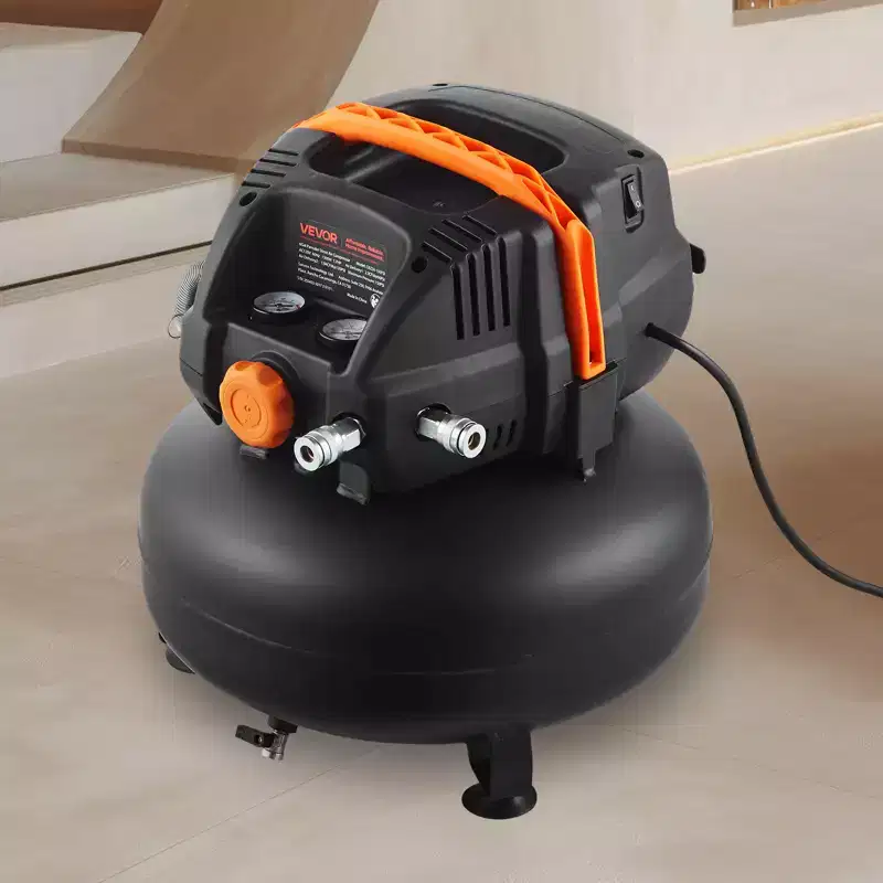 VEVOR 6 Gallon Air Compressor, 1.7HP 2.3CFM@90PSI Portable Pancake & 150PSI Max Pressure, 12-Piece Accessory Kit with 25FT Air Hose, Black