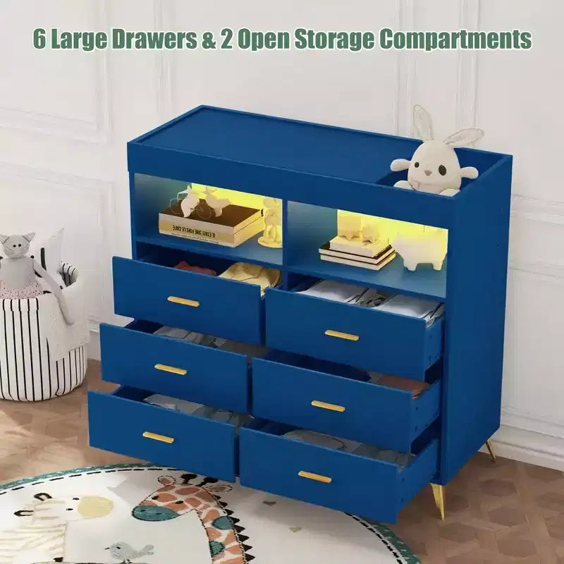 GustoWave Baby Changing Table with Metal Feet, Dresser with 6 Drawers, Diaper Changing Station Nursery Organizer for Infants