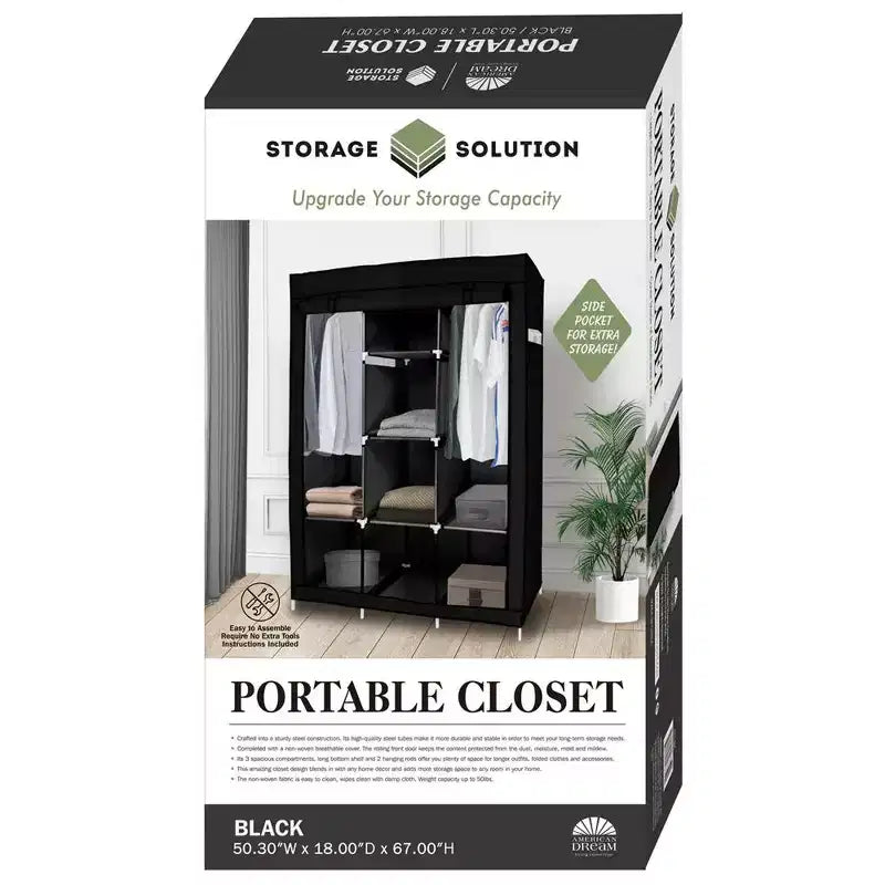 J&V TEXTILES Portable Closet Wardrobe Closet for Hanging Clothes with 8 Storage Shelves, 2 Hanging Rod and 4 Pockets, Free Standing Closet