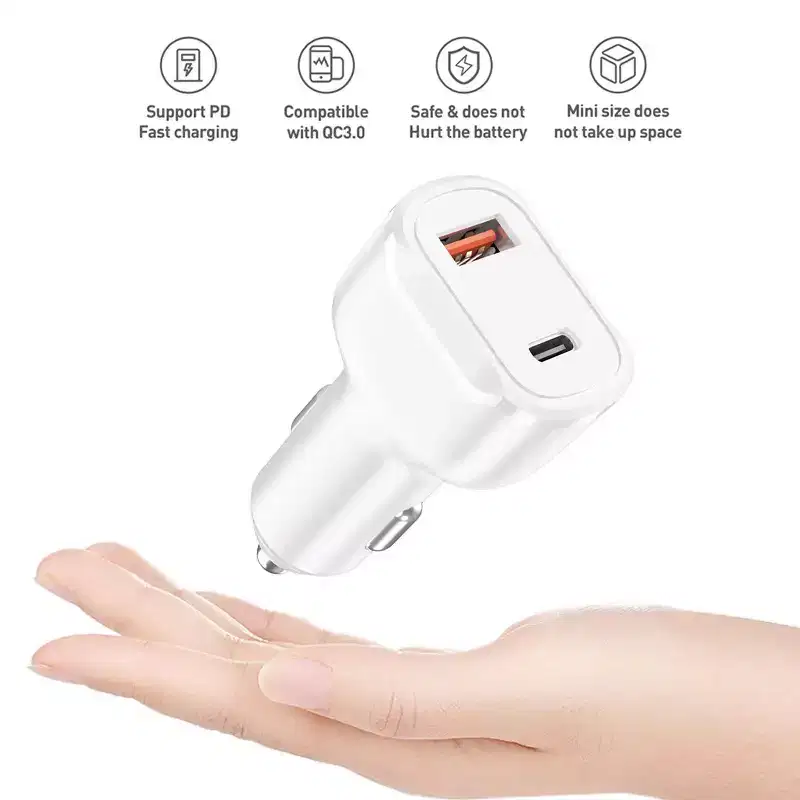 36W PD Dual Ports Travel Car Charger Adapter Fast Charging with USB-C to Type-C Cable