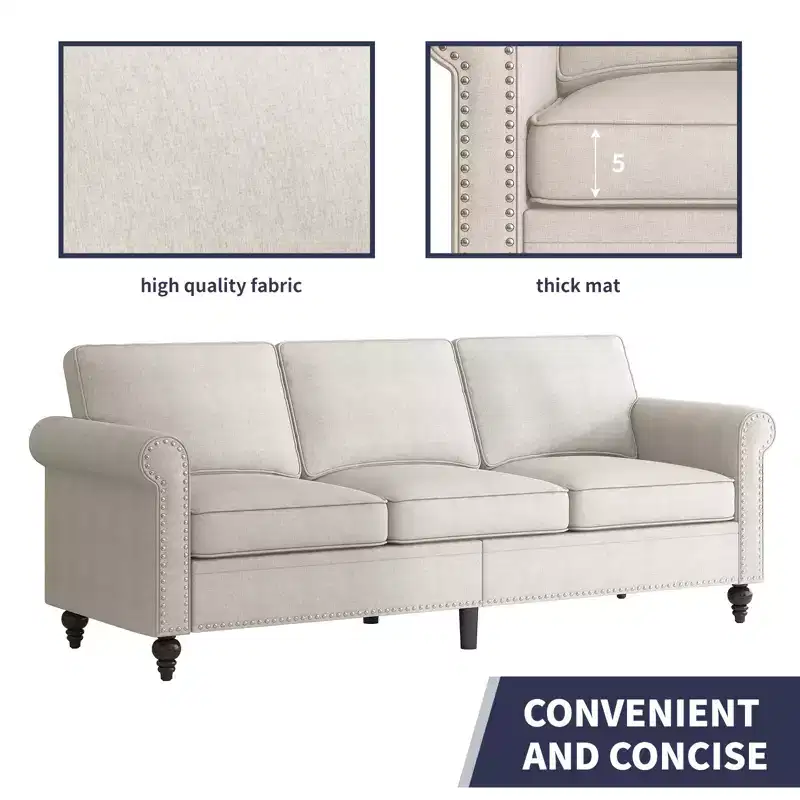 Mjkone 3 Piece Linen Living Room Sofa Set,Modern 3-Seater Sofa Couch&Loveseat Sofa&Single Sofa Armchair Set