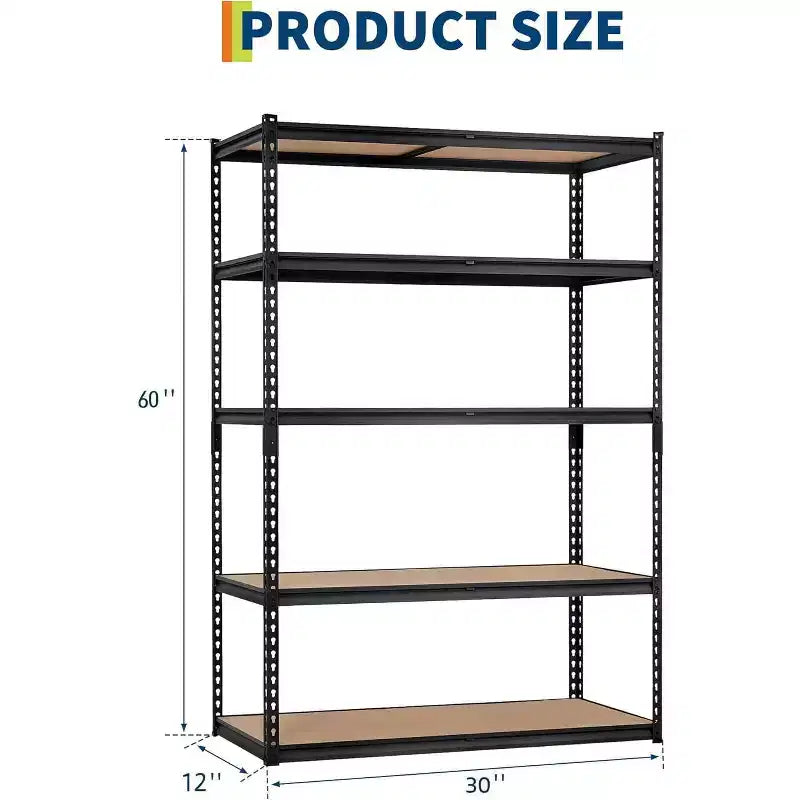 5-Tier Heavy Duty Metal Shelving Unit (30 x 12 x 60, Black) C 2000 lbs Capacity Storage Rack for Garage, Kitchen, Pantry, Basement & Laundry