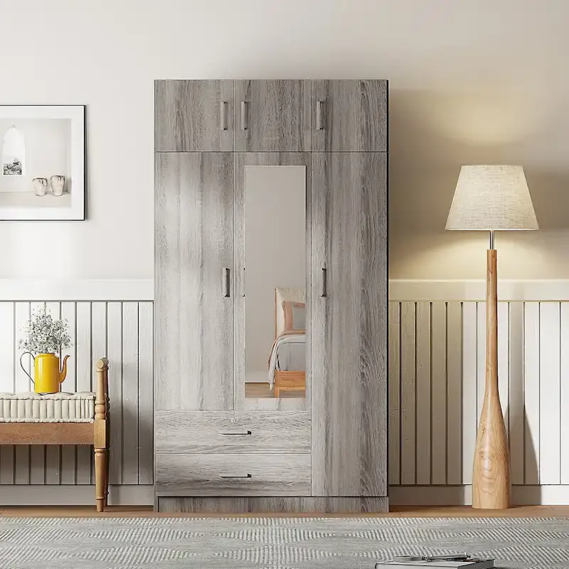 Mirror Wardrobe with 2 Drawers and Top Cabinet by Harper&Bright Designs
