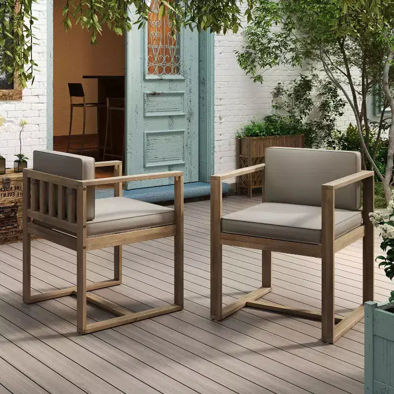 GDFStudio Welor Acacia Dining Chairs with Cushions