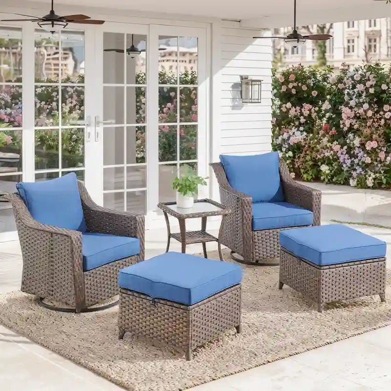 5 Piece Glider Chair Ottoman with Side Table - Brown
