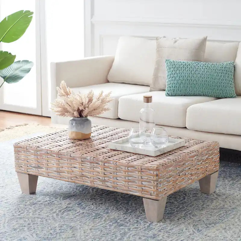 SAFAVIEH Leary Washed Natural Wicker Bench - 40.6 x 27.6 x 12.2