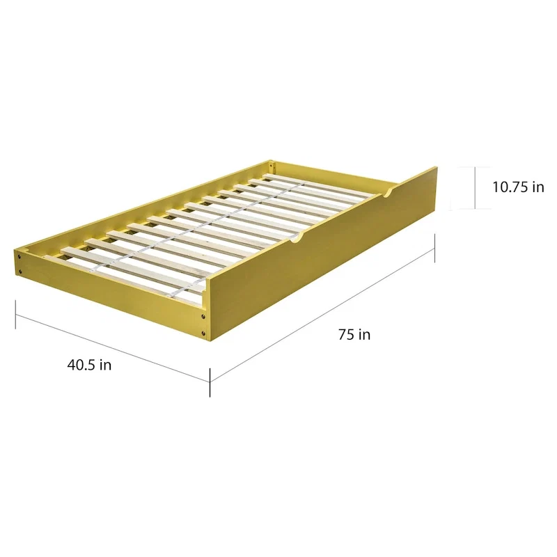 Modern Twin Size Solid Wood Pull-Out Trundle Bed, Space-Saving Guest Bed Frame
