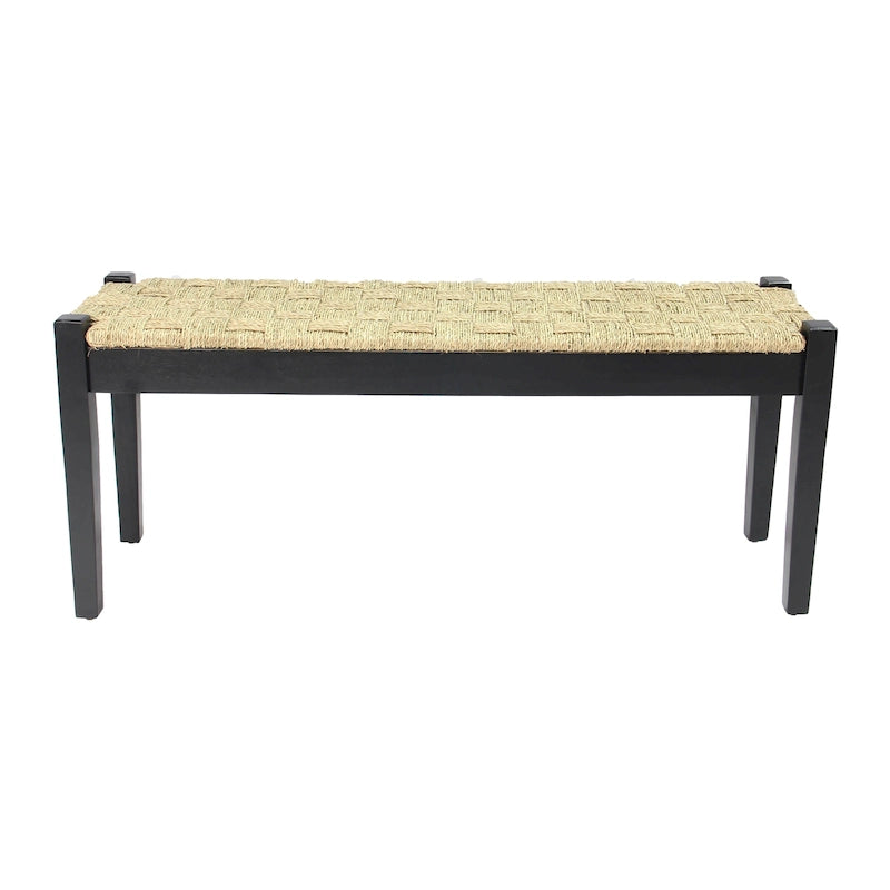 Solid Wood Natural Seagrass Indoor Bench | Handcrafted | Entryway & Bedroom