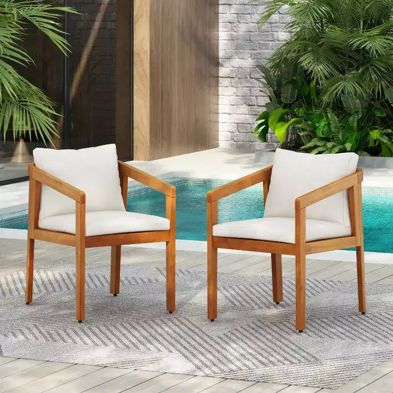 Christopher Knight Home Mottetta Outdoor Acacia Wood Dining Chairs with Cushions (Set of 2)