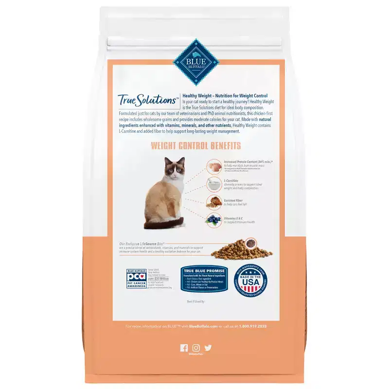 Blue Buffalo True Solutions Fit and Healthy Weight Control Chicken Flavor Adult Dry Cat Food - 11lb