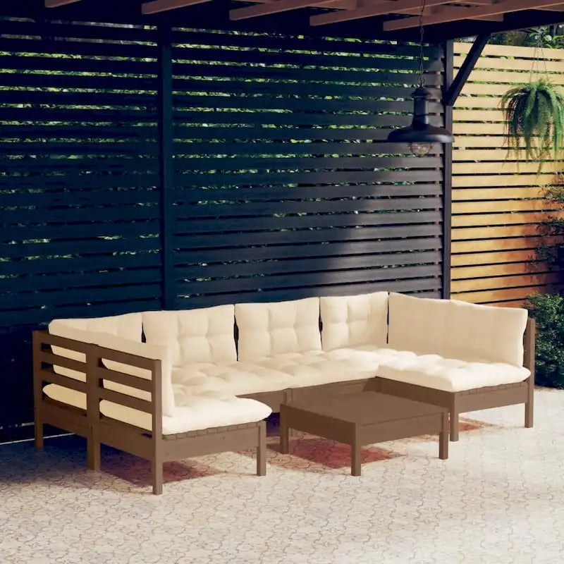 vidaXL Solid Pinewood Patio Lounge Set 7 Piece with Cushions Multi Colors - 25 x 25 x 24.6