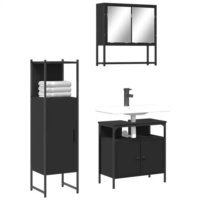 vidaXL Bathroom Furniture Set with Shelf 3 pcs Engineered wood Modern Home
