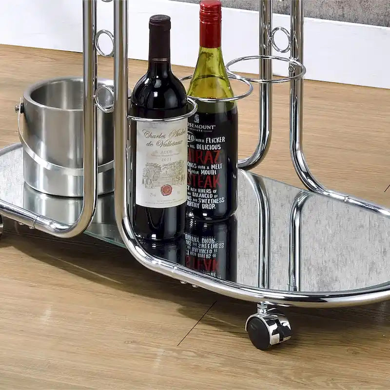 Modern Chrome Glass Top Serving Cart with Casters