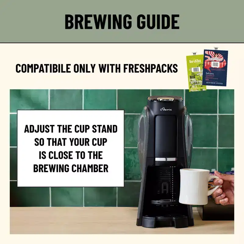 Flavia Aroma Brewer - Coffee Machine, Makes Coffee, Lattes, Tea, and other Hot or Iced Drinks with Single-Serve Freshpacks, Black