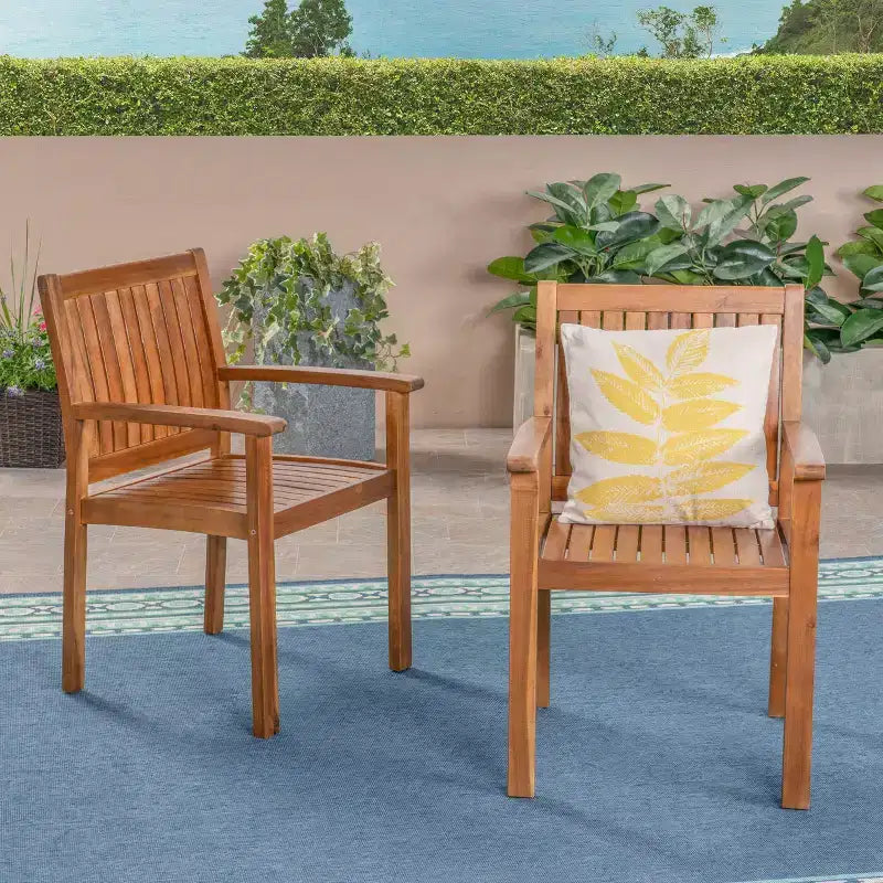 Wilson 2pk Acacia Wood Patio Dining Chair - Teak - Christopher Knight Home: Weather-Resistant, 250lb Capacity