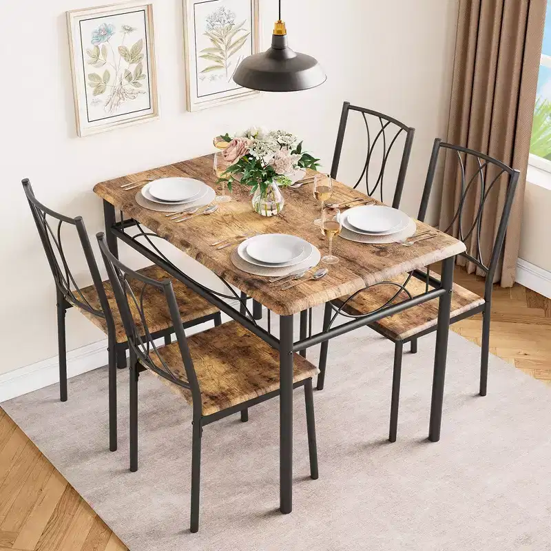 Garvee Dining Table Set of 4, Rectangular Dining Room Table Set with 4 Chairs for Small Space, 5 Piece Kitchen Table, Apartment, Retro Brown