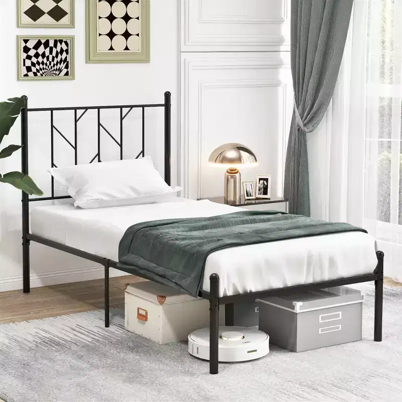 Costway Full/Qween/Twin Size Metal Platform Bed Frame Vintage Headboard Mattress Foundation Black