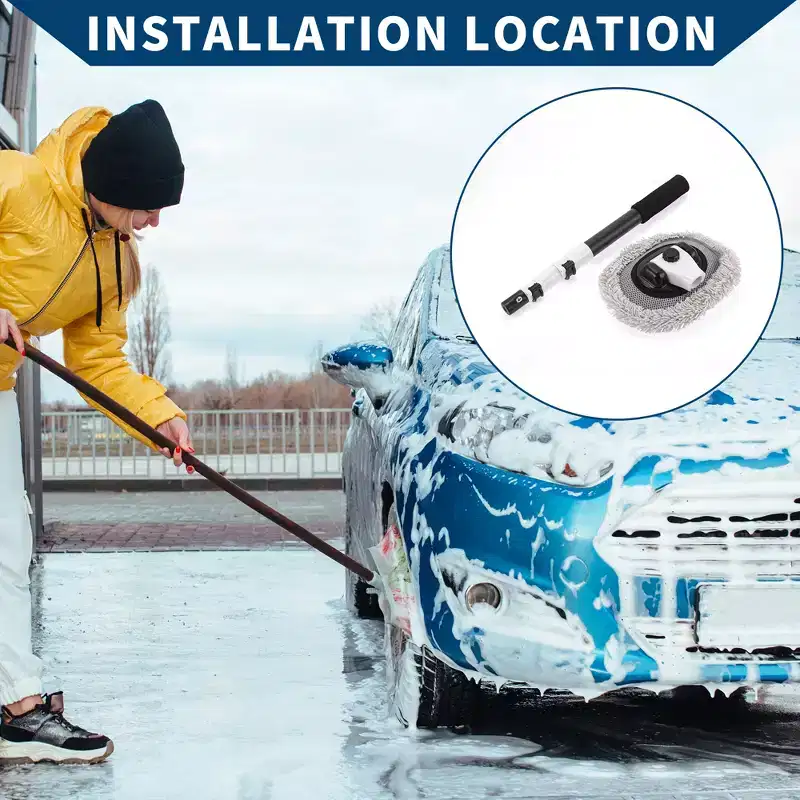 Unique Bargains Car Cleaning Brush Kit Car Wash Mop Wash Brush Telescopic for Cars Auto RV Truck Gray White 1pc