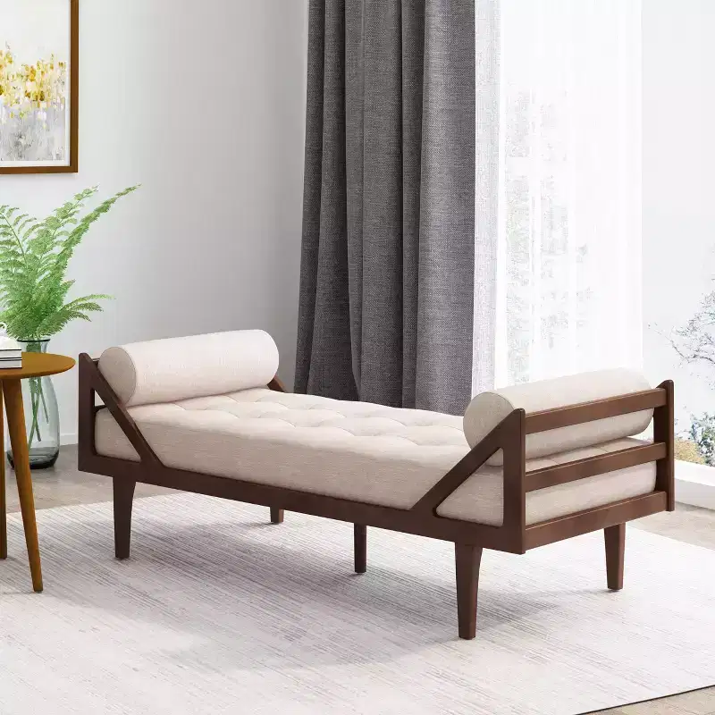 Rayle Contemporary Tufted Chaise Lounge with Rolled Accent Pillows - Christopher Knight Home
