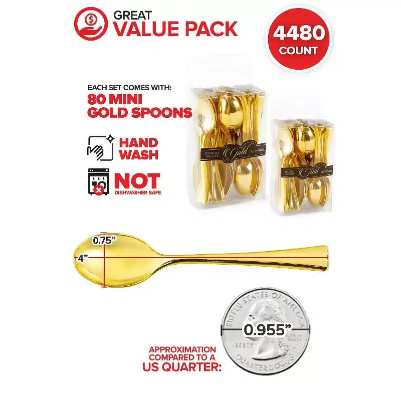 Stock Your Home 4-Inch Mini Disposable Plastic Spoons, Gold (4480 Pack)