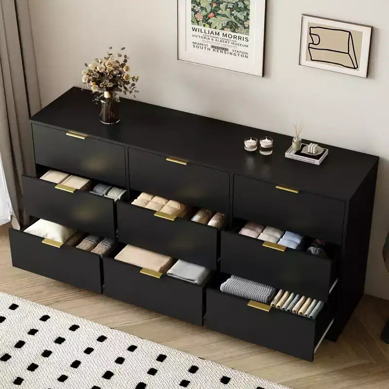Modern Large 9-Drawer Dresser with Deep Drawers, Luxurious Gold Handles, Long Chest Dresser for Bedroom, Living Room, or Entryway-Panipeachy