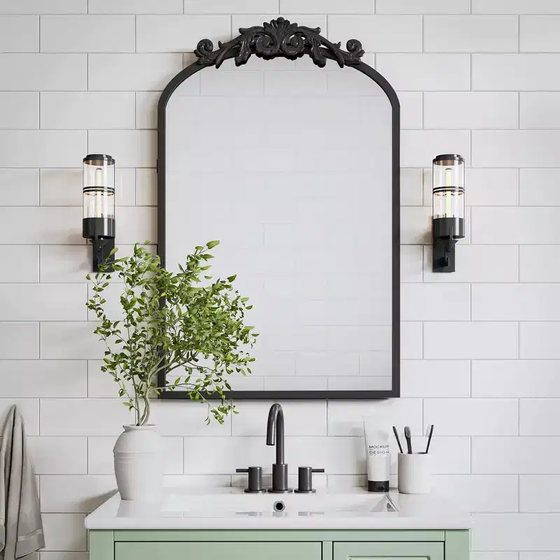 PexFix Light Green Bathroom Vanity Set with Arched Mirror 30 Inch Single Sink Vanity Cabinet with Soft-Close Doors & Drawers for Bathroom Storage