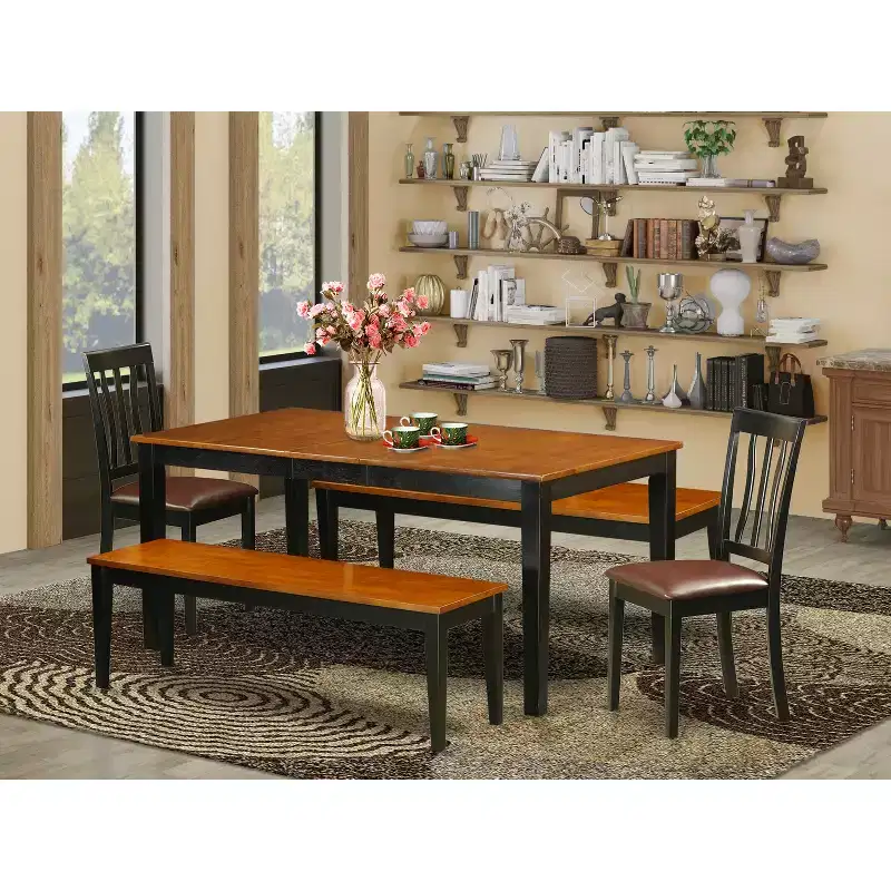Dining Room Set 5 Piece - Kitchen Table with Chairs & Bench - Renaissance Revival Style