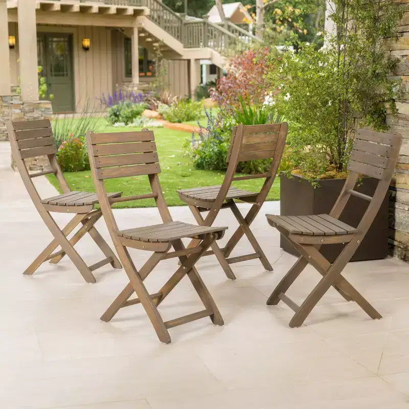 GDFStudio Rabion Outdoor Acacia Wood Folding Dining Chairs (Set of 4), Gray