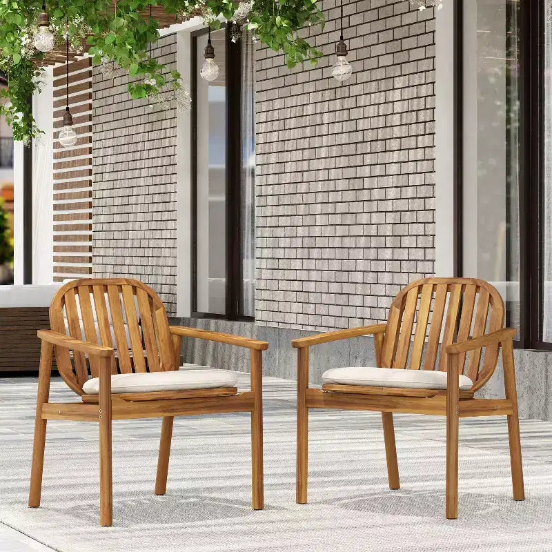 Christopher Knight Home Kaysn Outdoor Acacia Wood Dining Chairs with Cushions and Slatted Back (Set of 2)