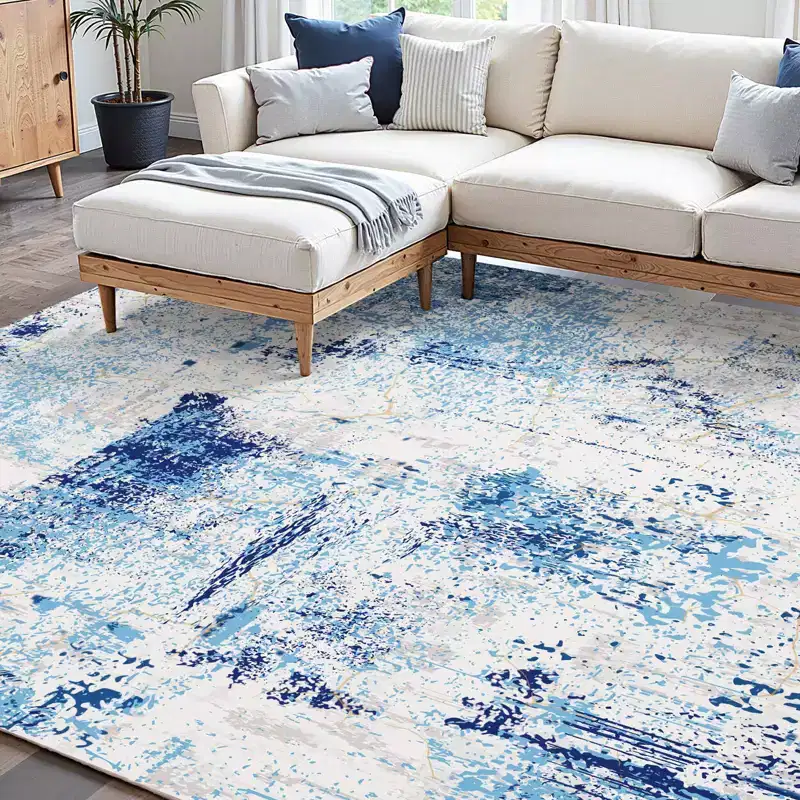 VEVOR Area Rug, 5 x 7 ft Large Washable Rug, Non-Slip and Tear-Resistant Soft Carpet, Pet Friendly Modern Area Rugs, Indoor Mat for Bedroom,Blue