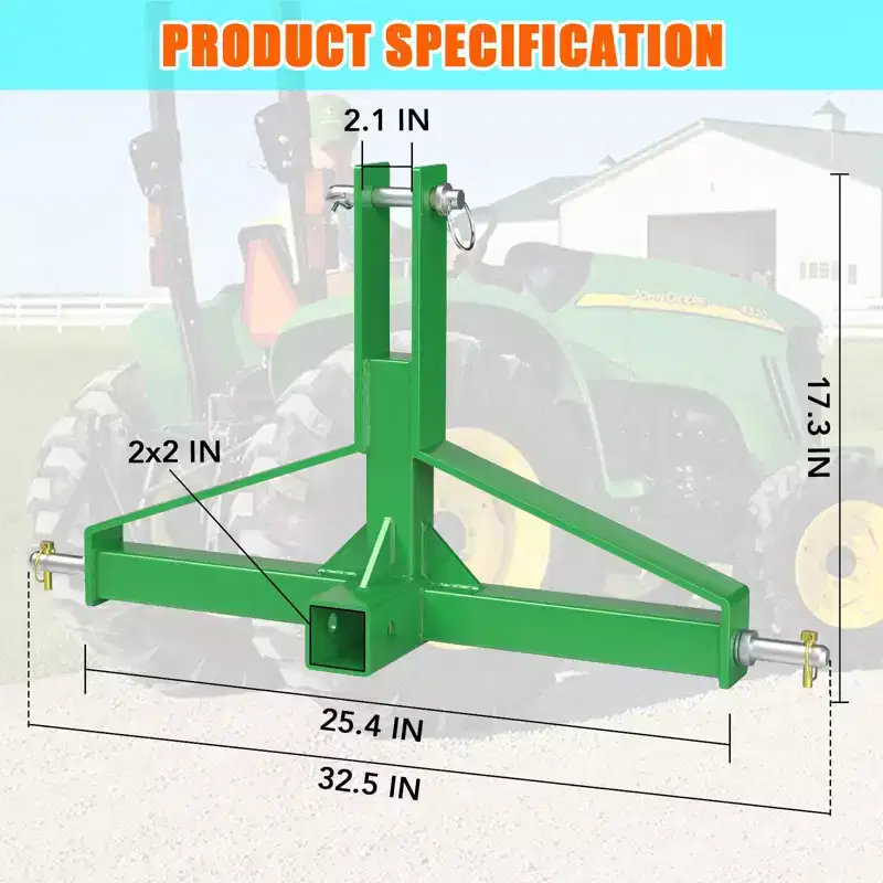3-Point Trailer Hitch for Category 1 Tractors  2 Receiver, Quick Hitch Adapter, 1500 lbs Capacity, Compatible with Kubota, Yanmar, Kioti, Cat, BX