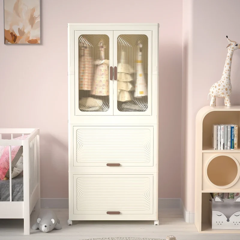 Portable Wardrobe Closet Storage Organizer for Clothes,Clothes Dresser, Magnetic Doors with 4 Cubes & Hanging Rod,10 pcs hanger