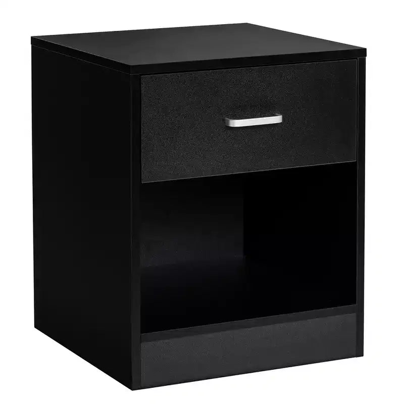 Modern Nightstand with Drawer and Open Shelf Black/Brown