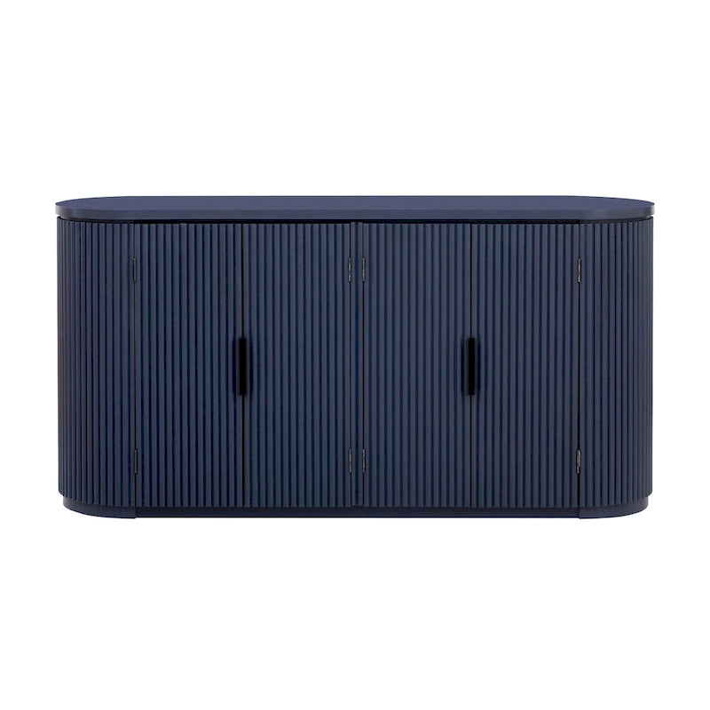 Vertical Striped Door Storage Cabinet with Metal Handles, Adjustable Shelves