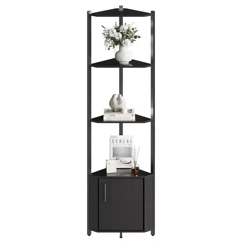 5-Tier Tall Corner Shelf - 58 Corner Display Cabinet with Solid Wood Shelves - Heavy Duty Standing Shelf Organizer for Living Room, Bedroom,Kitchen
