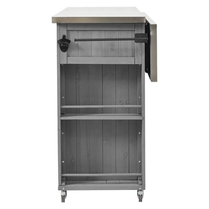 Outdoor Kitchen Island, Rustic Fir Wood with Stainless Steel Top and Smart Storage