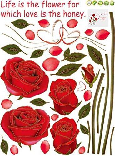 'Romantic Rose Flowers' Wall Sticker (PVC Vinyl, 50 cm x 70 cm, Multicolour)