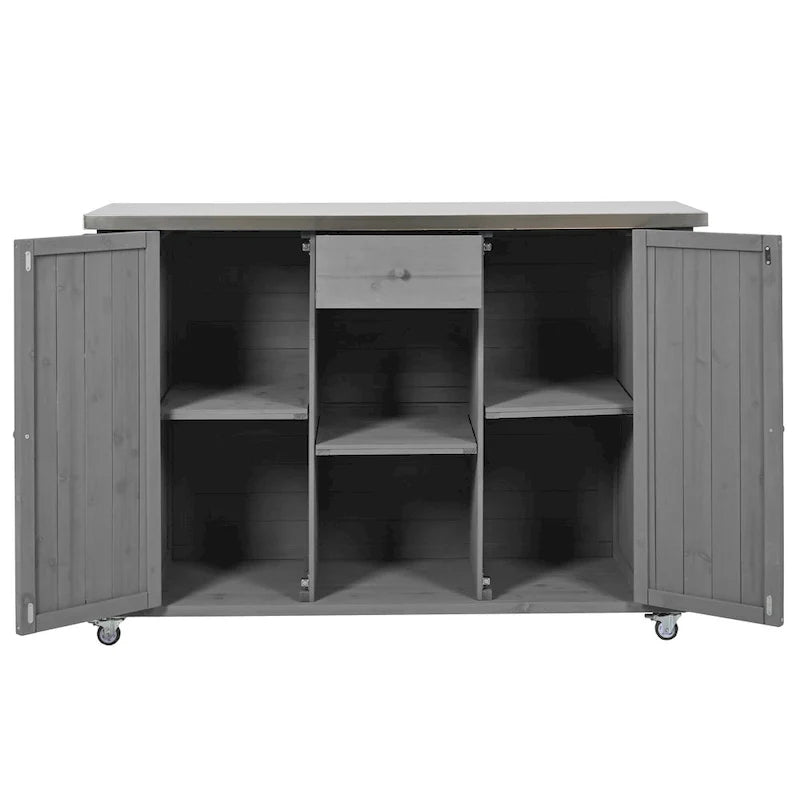 Outdoor Kitchen Island, Rustic Fir Wood with Stainless Steel Top and Smart Storage
