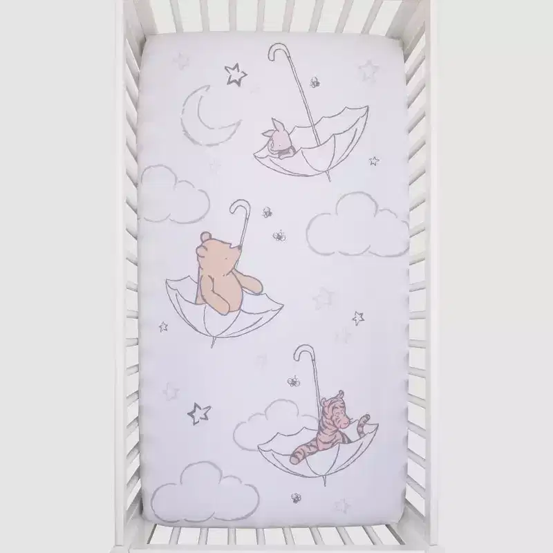 Disney Baby Winnie The Pooh Photo Op Fitted Crib Sheet - Ivory/Tan/White: 150 Thread Count, Animals Pattern