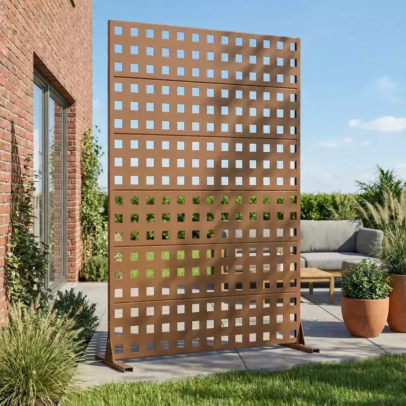MAYEERTY Grid Brown Galvanized Steel Room Divider, 72x47x16, 6-Piece Classic Patio Privacy Screen
