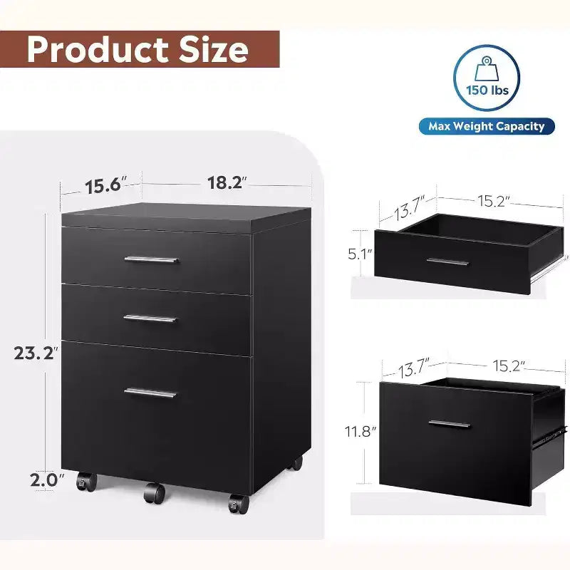 DEXYLLO 3 Drawer File Cabinet for Home Office, Wood Under Desk Filing Cabinet, Rolling Printer Stand with Wheels