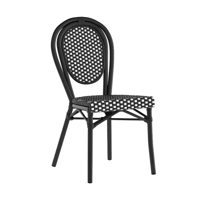 Emma & Oliver Colmar Indoor/Outdoor Stacking Thonet Bistro Style Chair with PE Rattan Seat and Metal Frame