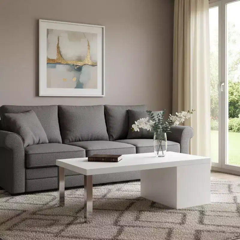 HomeRoots 47 White and Silver Wood And Metal Frame Coffee Table With Shelf