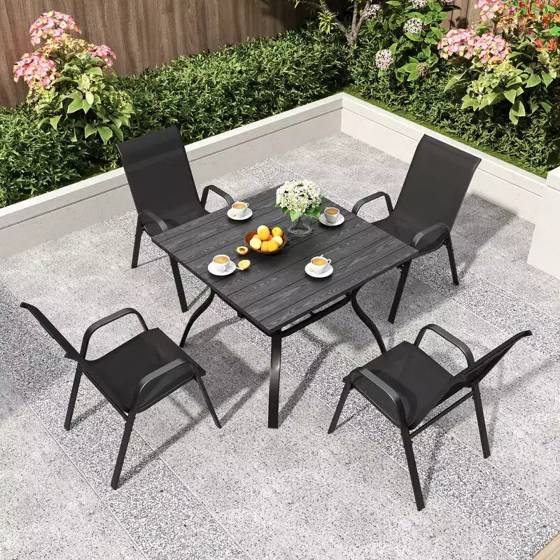 Whisen 4-Piece Outdoor Dining Chairs Set, Heavy-Duty Patio Wide Ergonomic Seat Chairs with Waterproof Fabric