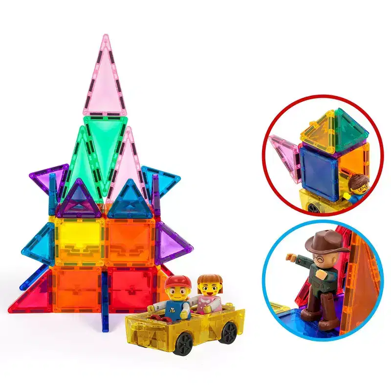PICASSO-TILES Magnetic Tiles Expansion Car Truck and Figures Playset for Kids - 3PCS Construction STEM Building Blocks Educational Toy