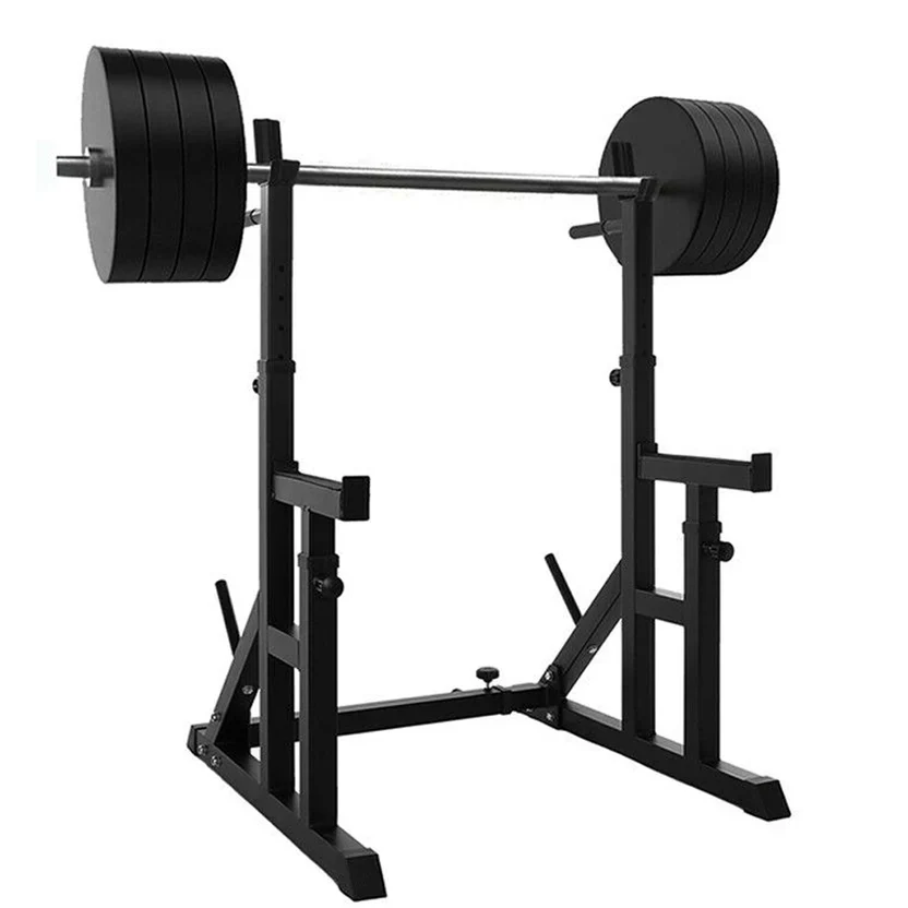 Adjustable Heavy Duty Squat & Bench Press Rack with Dip Bars ¨C Reinforced Steel Frame, Safety Spotters & Barbell Holders for Home Strength Training