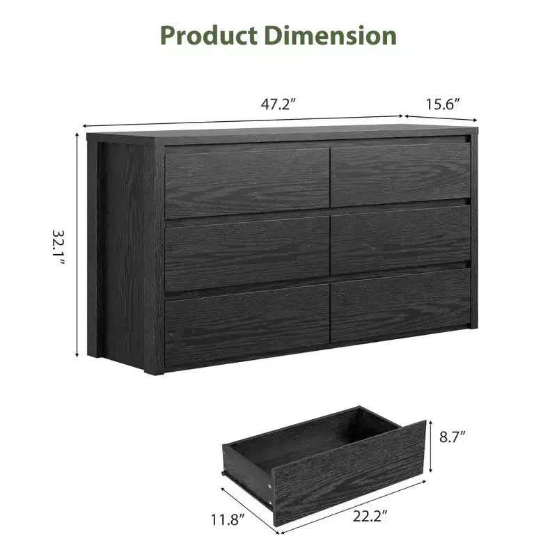 6 Drawer Dresser for Bedroom, Wide Wood Chest of Drawers Handle Free, Large Modern Dresser Storage Cabinet for Living Room, Hallway Entryway